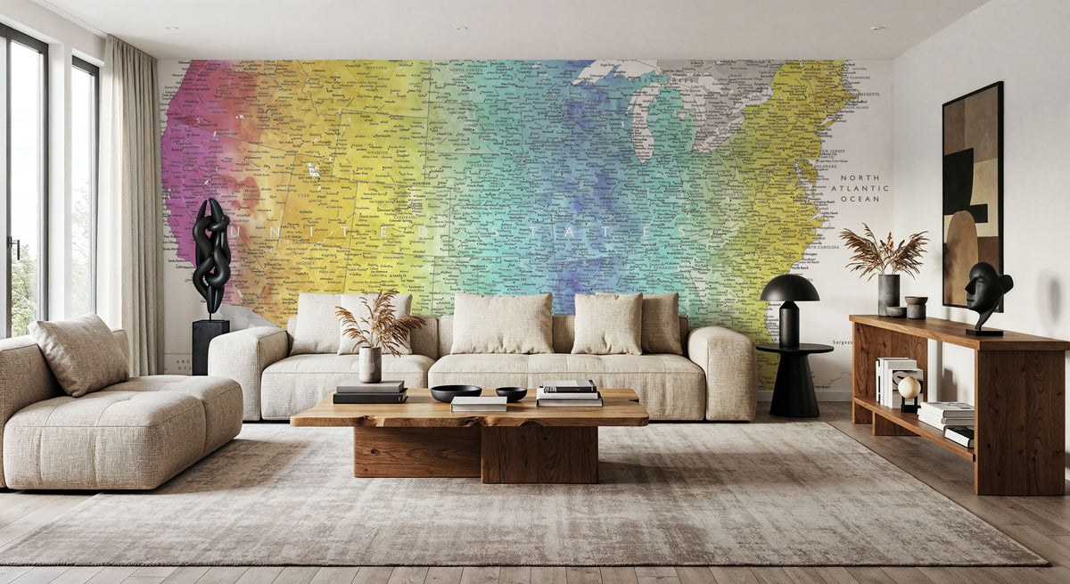 US Map Detailed - Jude Mural Wallpaper - room preview 05