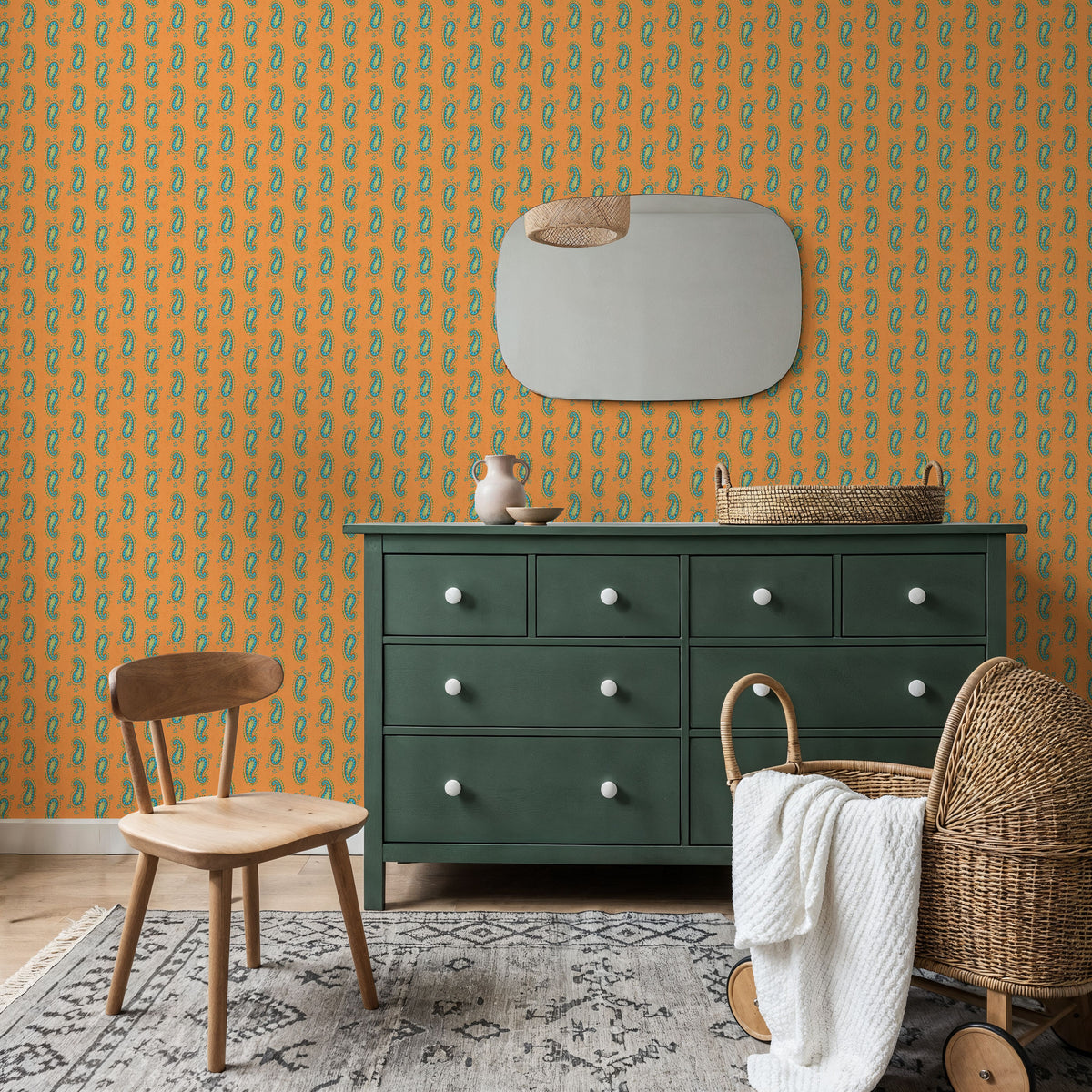 Paisley Thoughts Orange Mural Wallpaper - room preview 05
