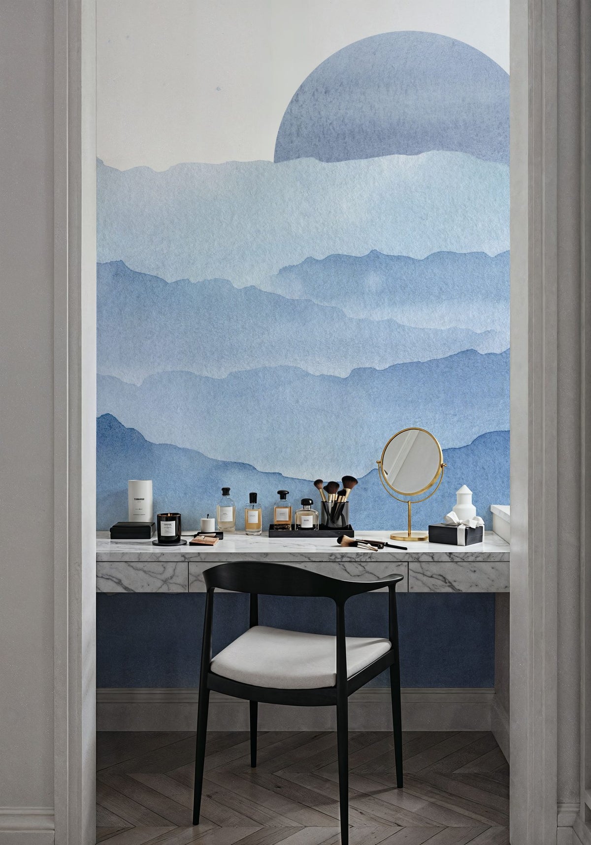 Sunrise Mountain View, Sky Blue Mural Wallpaper - room preview 05