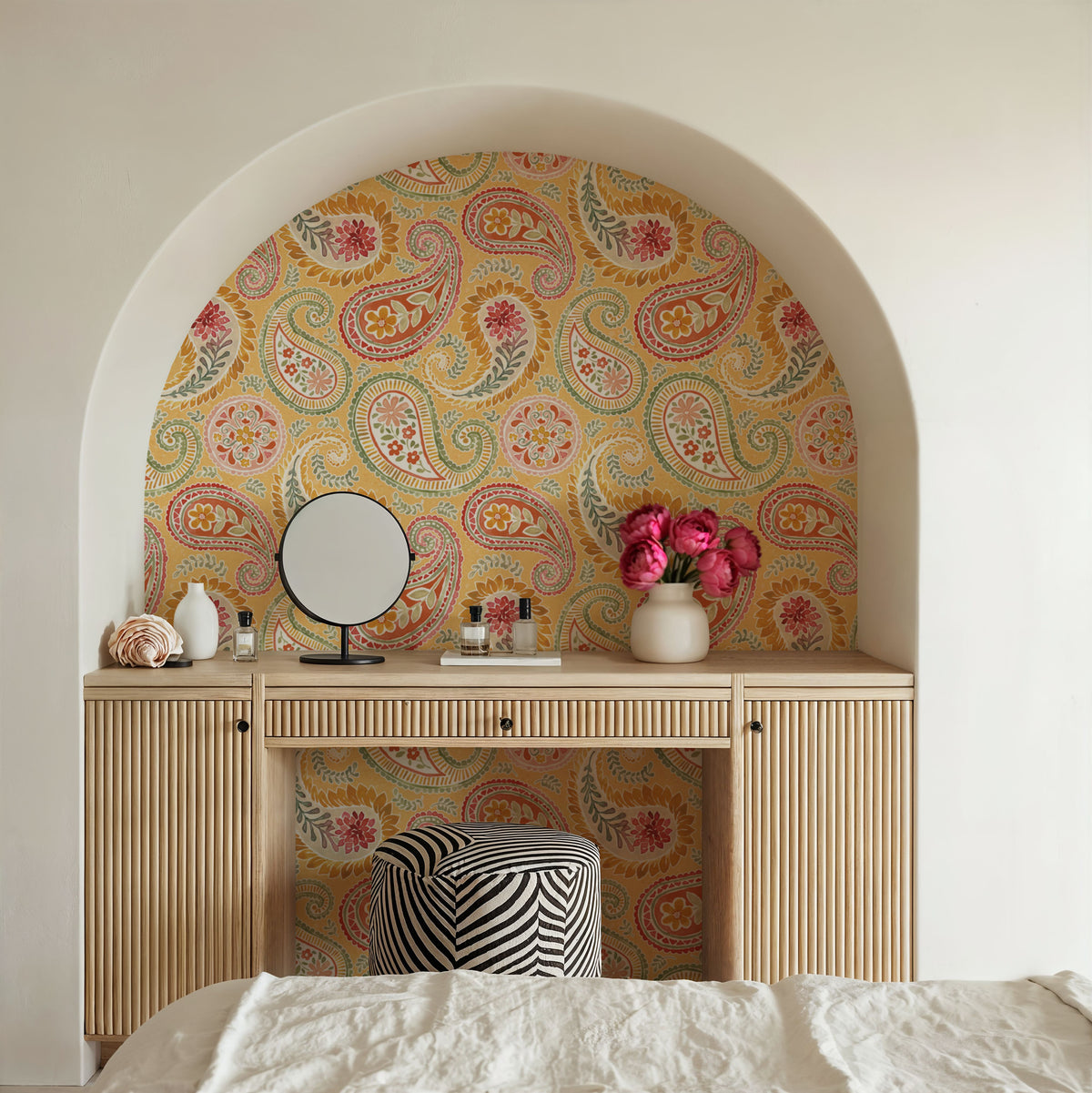 Harvest Paisley Yellow Mural Wallpaper - room preview 05