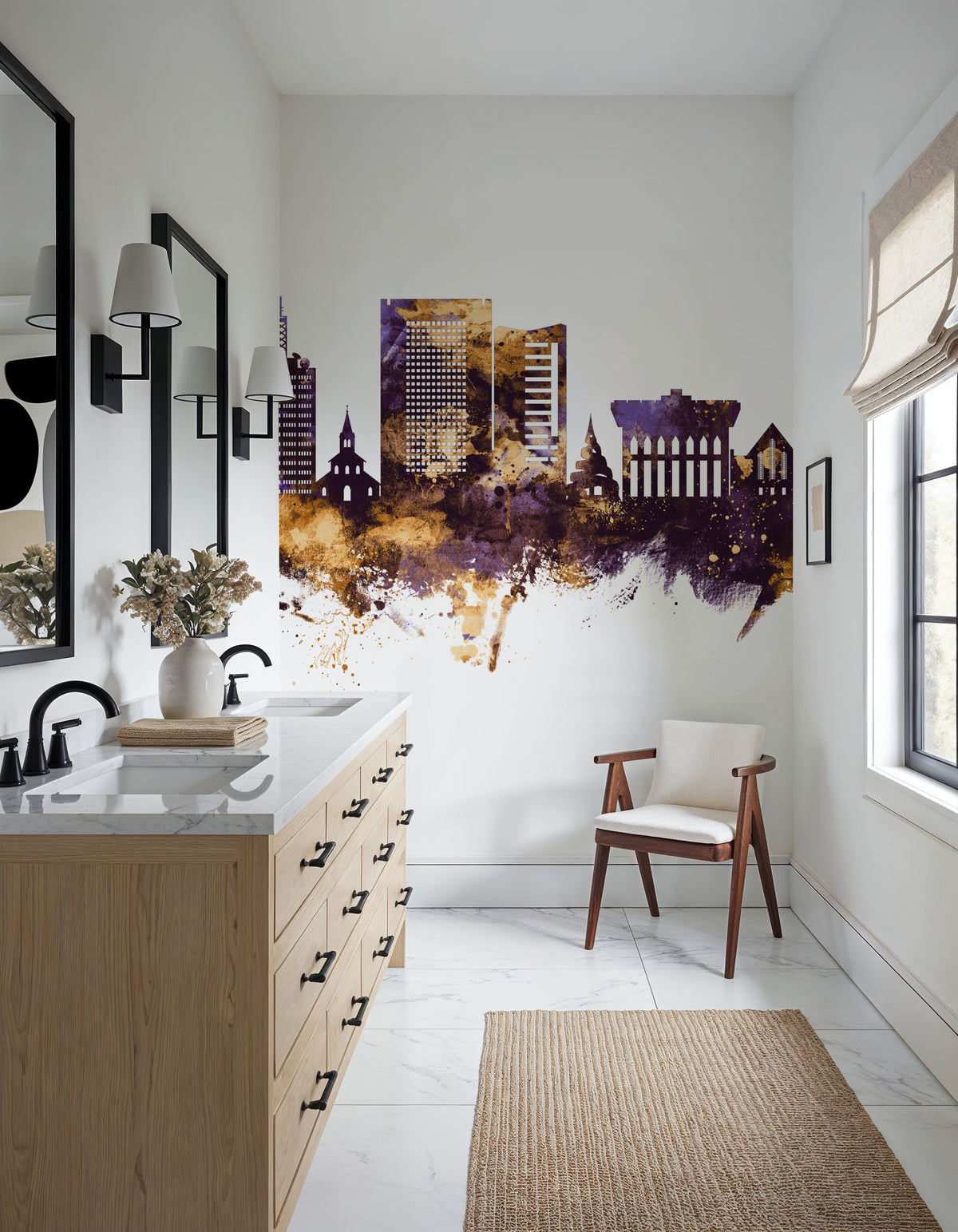 Yaoundé Cameroon Skyline Purple & Gold Mural Wallpaper - room preview 05