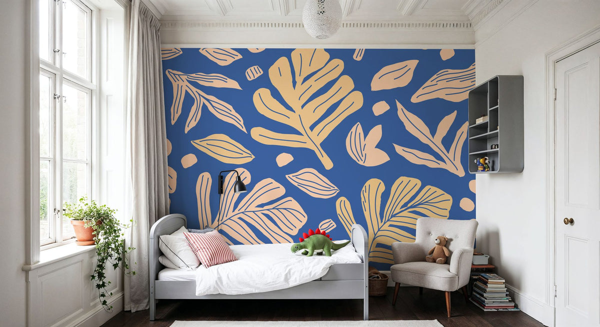 Monstera Cuttings, Soft Blue Mural Wallpaper - room preview 05