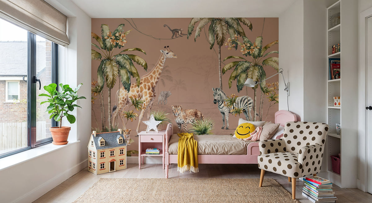 Whimsical Wildlife Blush Mural Wallpaper - room preview 05