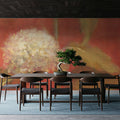 White Hydrangea on Red Mural Wallpaper - room preview 05