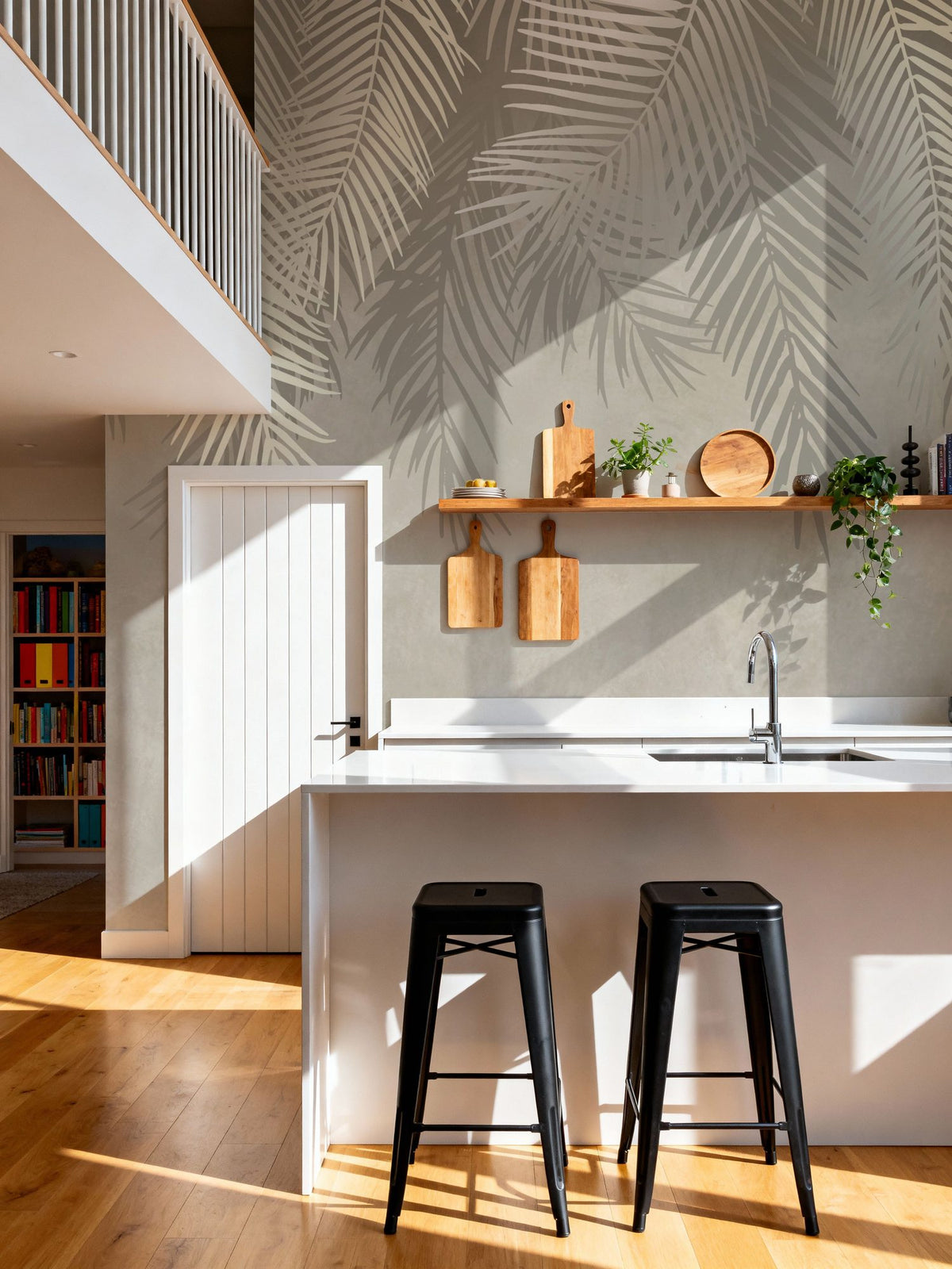 Palms Above, Sage Green Mural Wallpaper - room preview 05