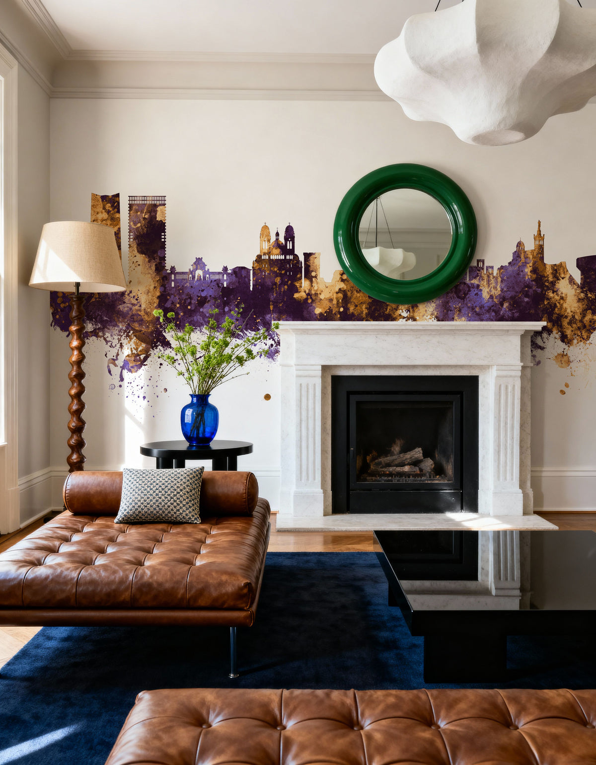 Marseille France Skyline Purple & Gold Mural Wallpaper - room preview 05