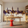 Bruges Belgium Skyline Purple & Gold Mural Wallpaper - room preview 05