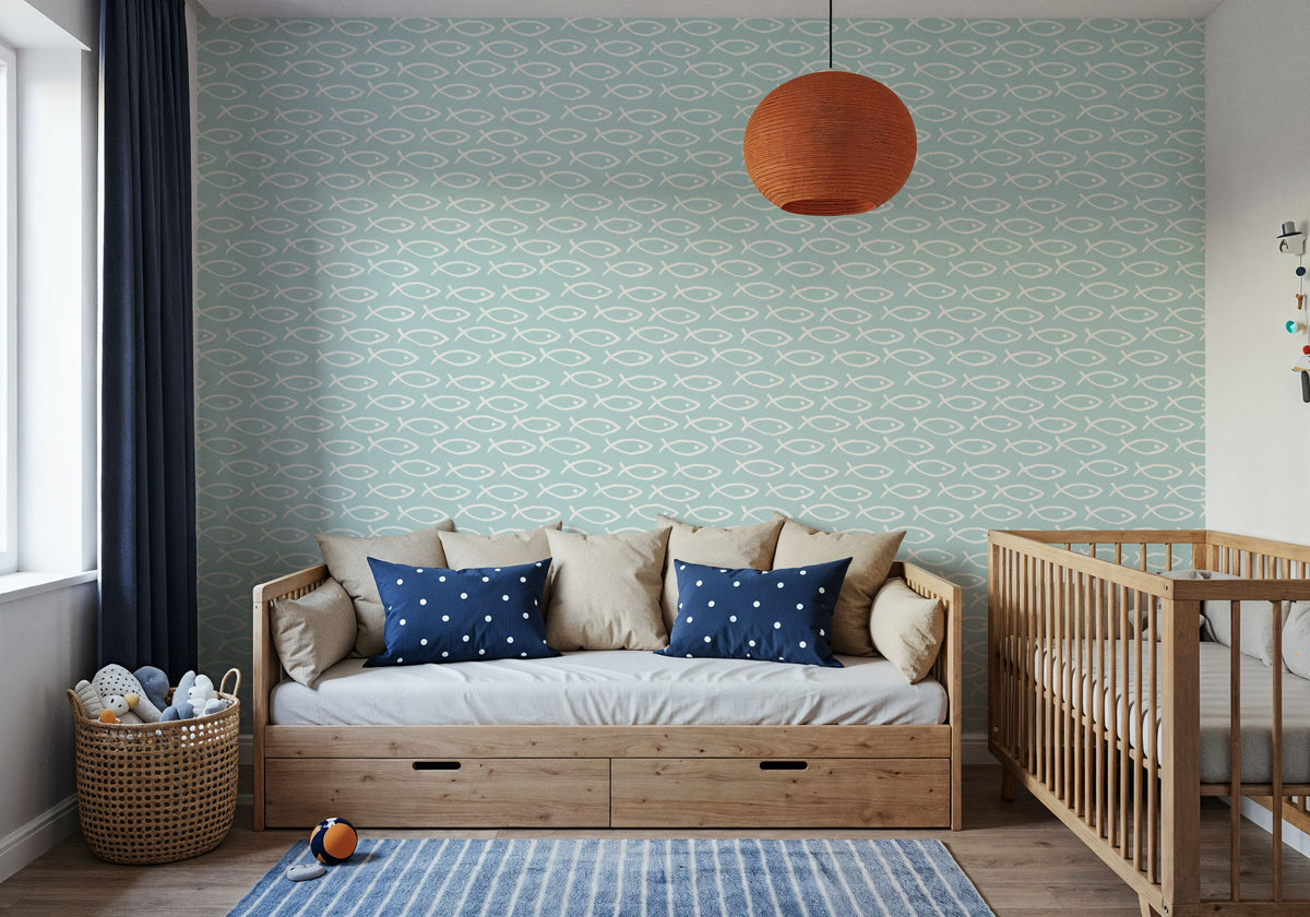 Seaside Fish Light Blue Mural Wallpaper - room preview 05