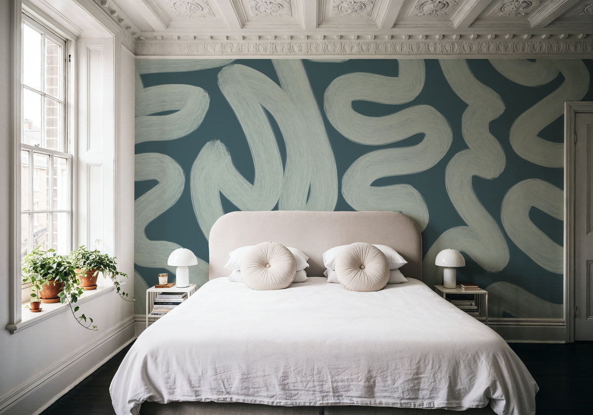 Modern Abstract, Teal Mural Wallpaper - room preview 05