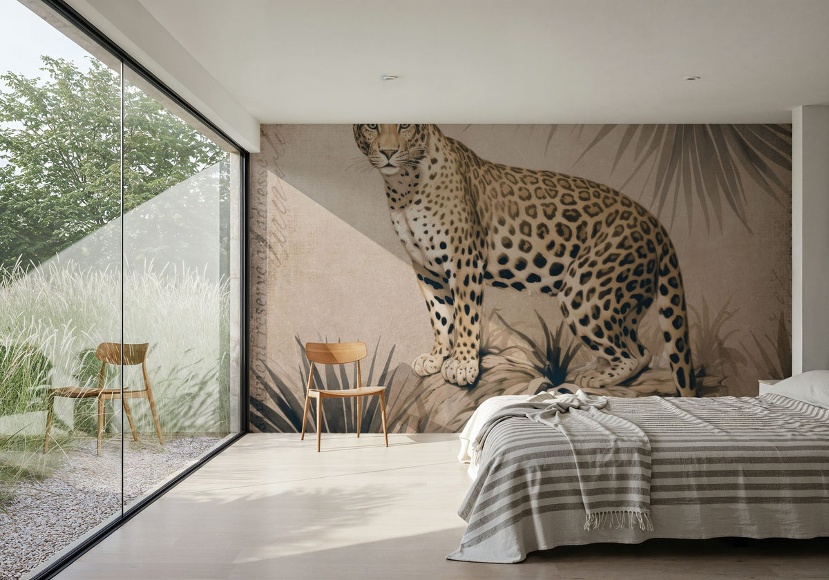 Cheetahs Tropical Jungle Monochrome Mural Wallpaper - room preview 05