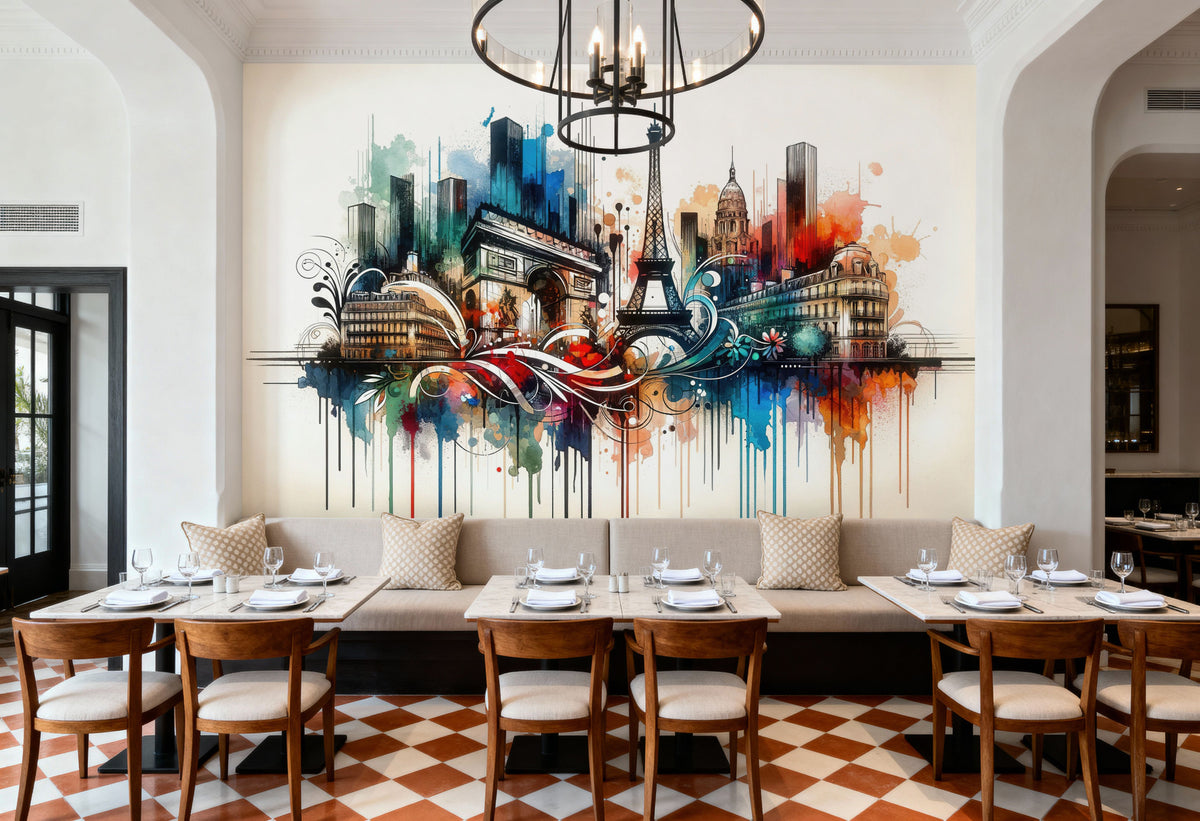 Watercolor Skyline Paris III Mural Wallpaper - room preview 05