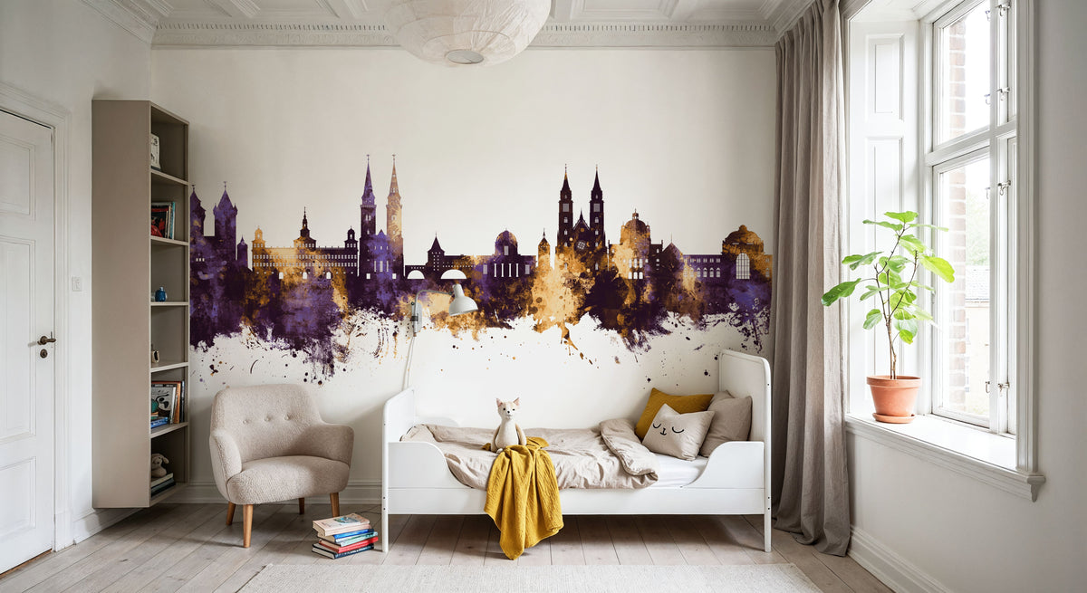 Nürnberg Germany Skyline Purple & Gold Mural Wallpaper - room preview 05