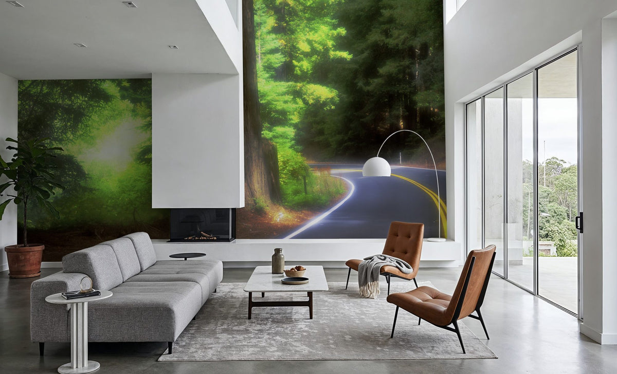 Sunlit Forest Path Mural Wallpaper - room preview 05