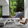 Sunlit Forest Path Mural Wallpaper - room preview 05