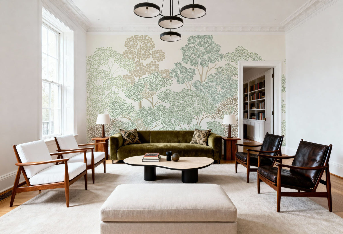 Overleaf Woodland, Light Green Mural Wallpaper - room preview 05