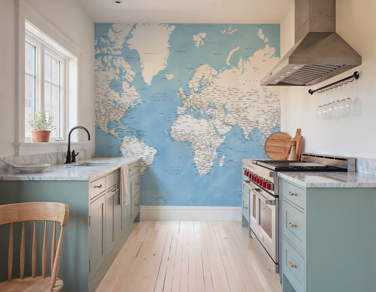 World Map Cities - Naolin Mural Wallpaper - room preview 05