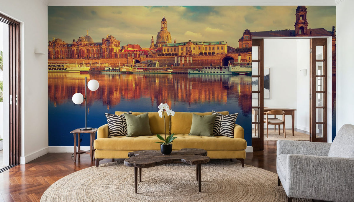 Dresden Reflecion in Elbe River Mural Wallpaper - room preview 05