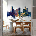 Queens New York Skyline Blue & Bronze Mural Wallpaper - room preview 05