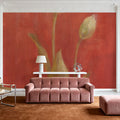 White Tulips on Red Mural Wallpaper - room preview 05