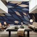 Leafy Lines Dark Plain Mural Wallpaper - room preview 05