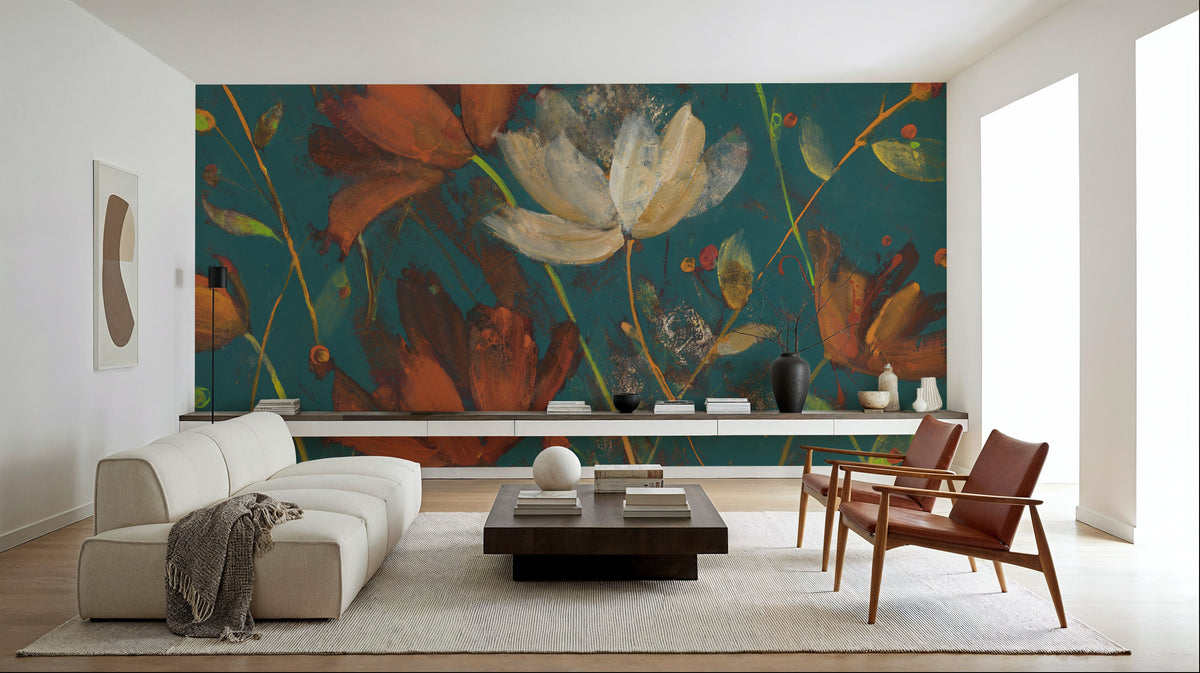 Moonlight Garden I Spice on Teal Mural Wallpaper - room preview 05