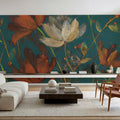 Moonlight Garden I Spice on Teal Mural Wallpaper - room preview 05