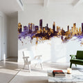 Honolulu Hawaii Skyline Purple & Gold Mural Wallpaper - room preview 05