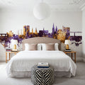 Dundee Scotland Skyline Purple & Gold Mural Wallpaper - room preview 05