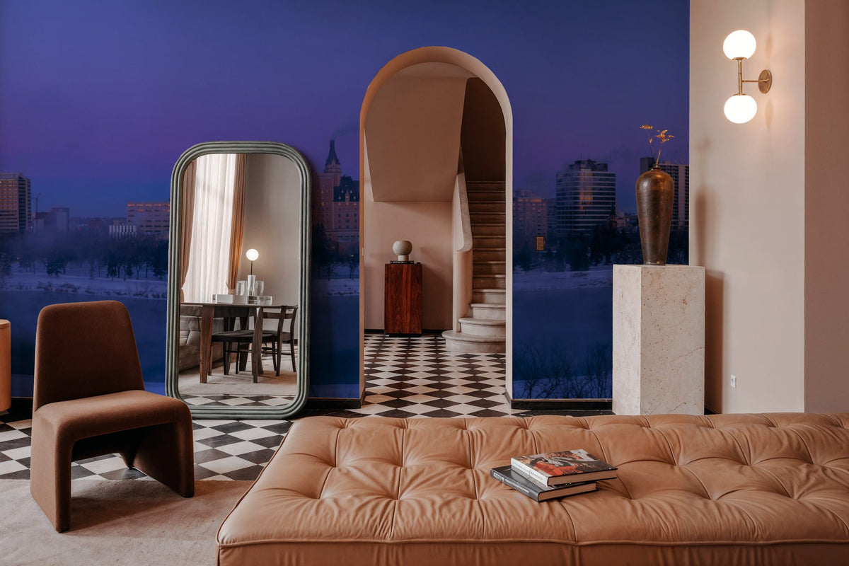 Saskatoon Skyline in Winter Mural Wallpaper - room preview 05