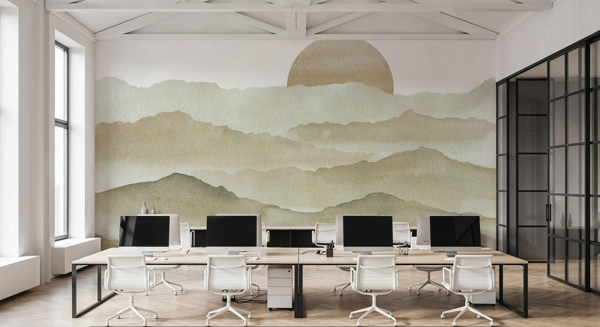 Sunrise Mountain View, Beige Mural Wallpaper - room preview 05
