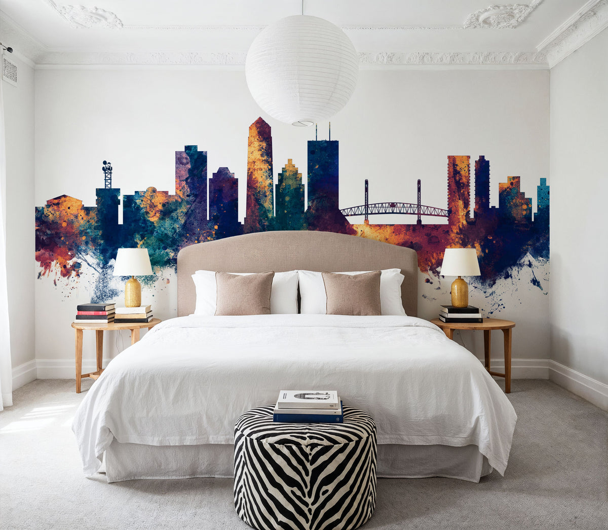 Jacksonville Florida Skyline Blue & Bronze Mural Wallpaper - room preview 05