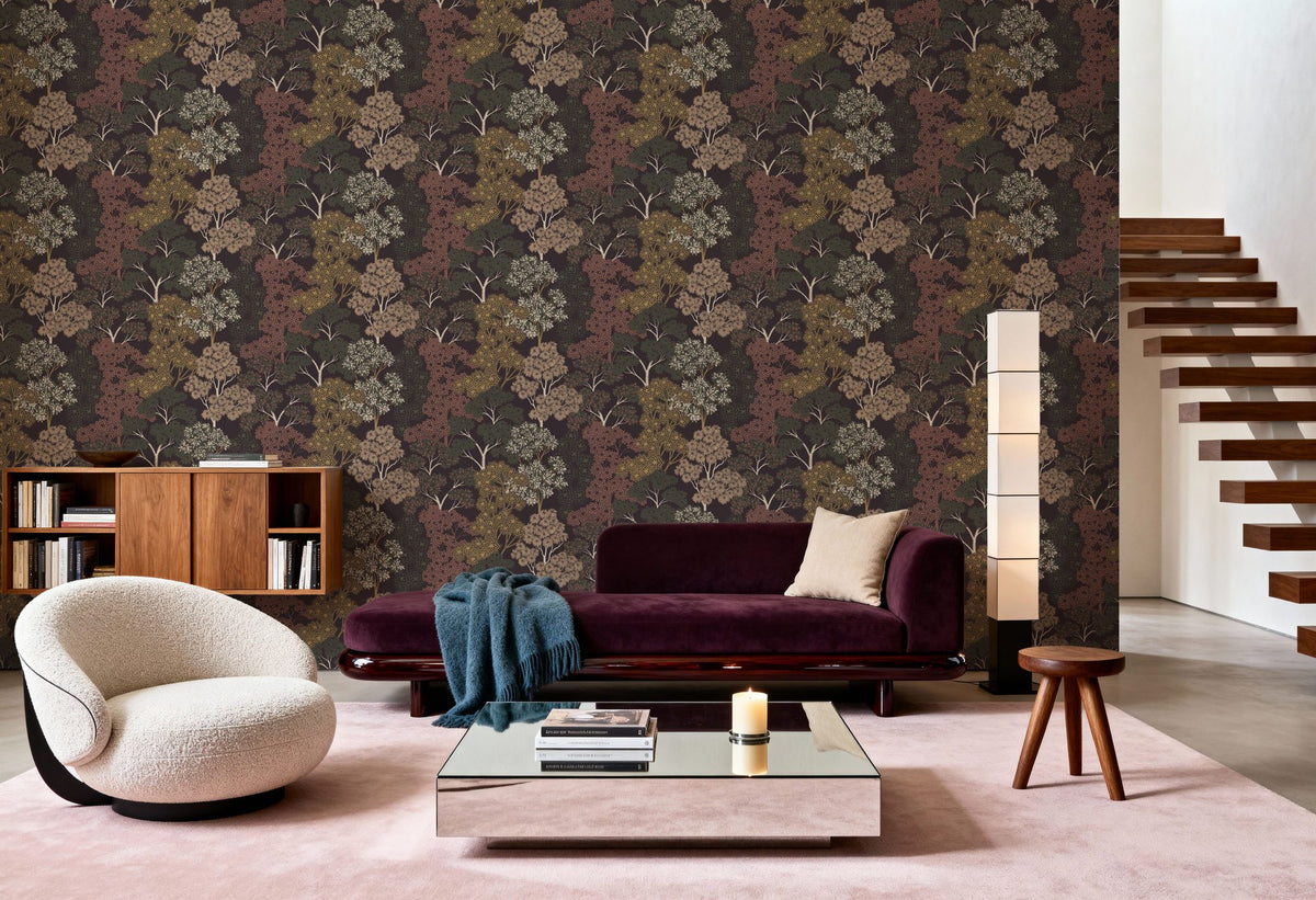 Overleaf Woodland Pattern, Cocoa Mural Wallpaper - room preview 05
