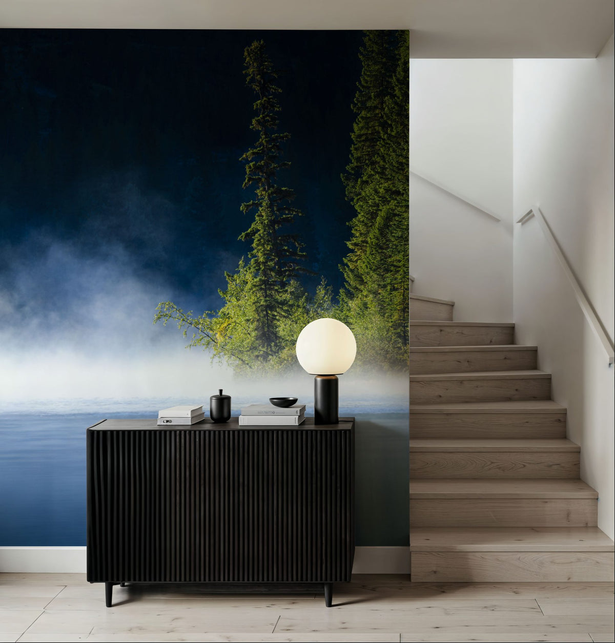 Lakeshore Fog Mural Wallpaper - room preview 05