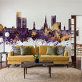 Salford England Skyline Purple & Gold Mural Wallpaper - room preview 05