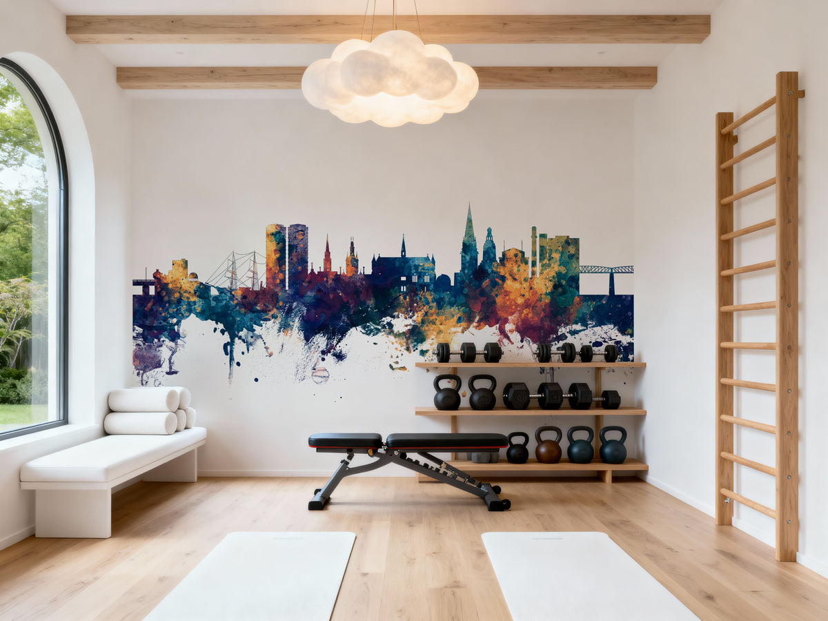 Dundee Scotland Skyline Blue & Bronze Mural Wallpaper - room preview 05