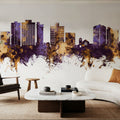 San Mateo California Skyline Purple & Gold Mural Wallpaper - room preview 05