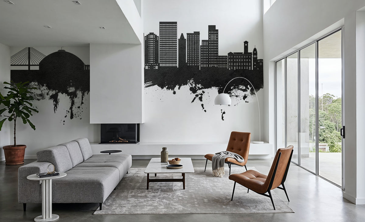 Tacoma Washington Skyline Black & White Mural Wallpaper - room preview 05