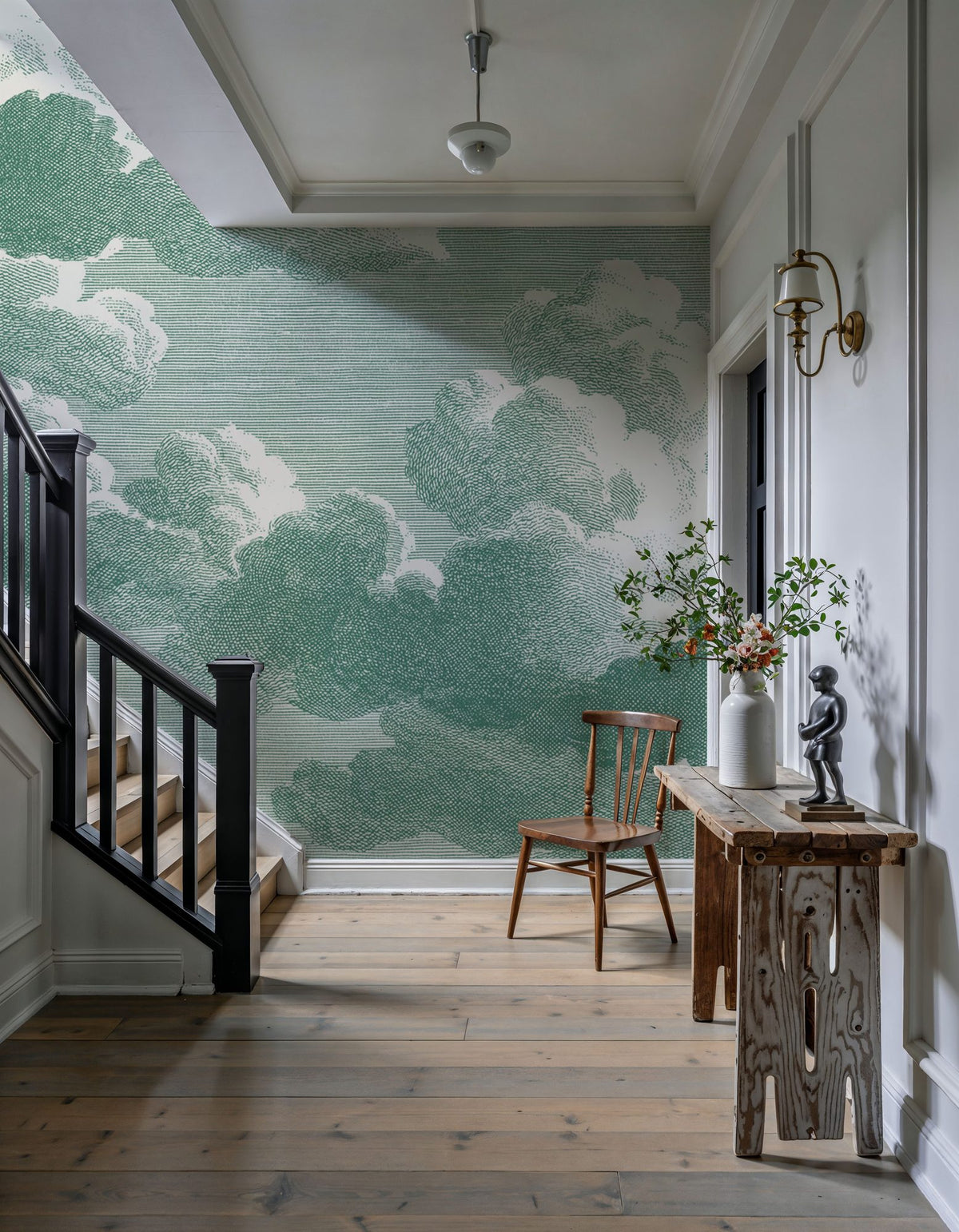 Intaglio Clouds, Jade Mural Wallpaper - room preview 05
