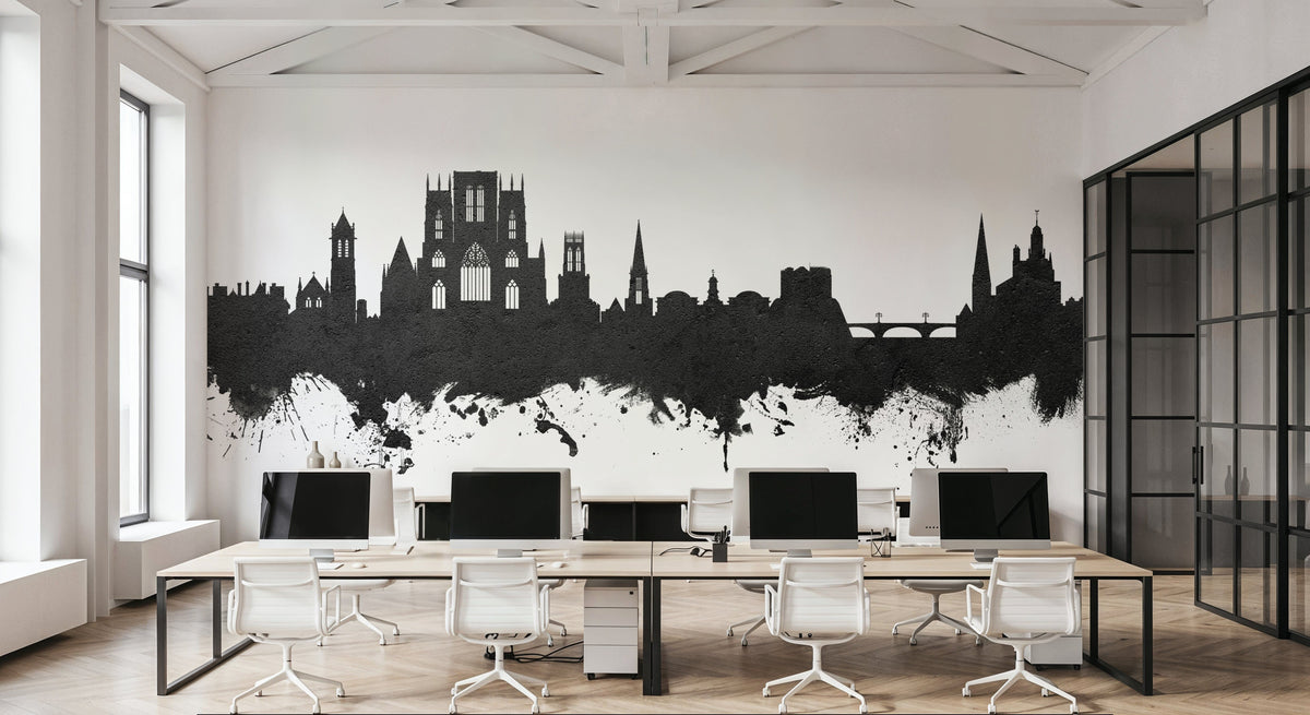York England Skyline Black & White Mural Wallpaper - room preview 05