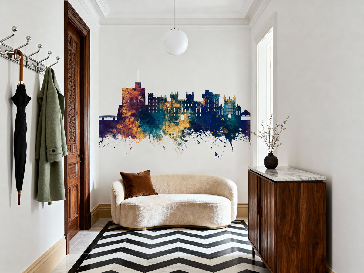 Windsor England Skyline Blue & Bronze Mural Wallpaper - room preview 05