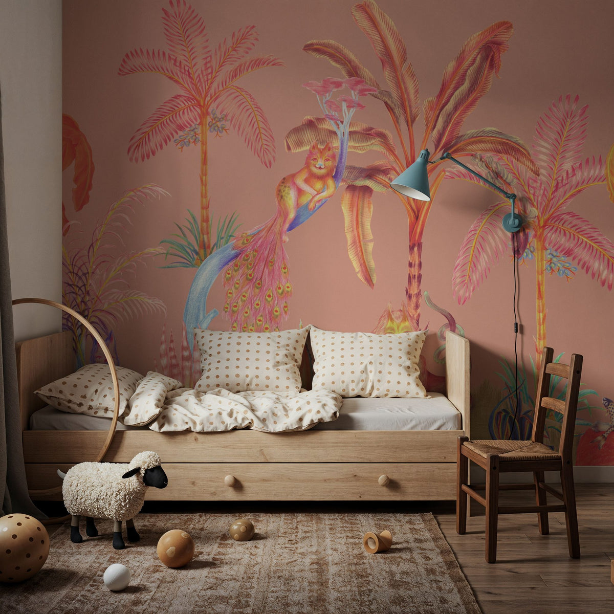 Colorful Jungle, Peach Mural Wallpaper - room preview 05