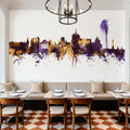 Geneva Switzerland Skyline Purple & Gold Mural Wallpaper - room preview 05