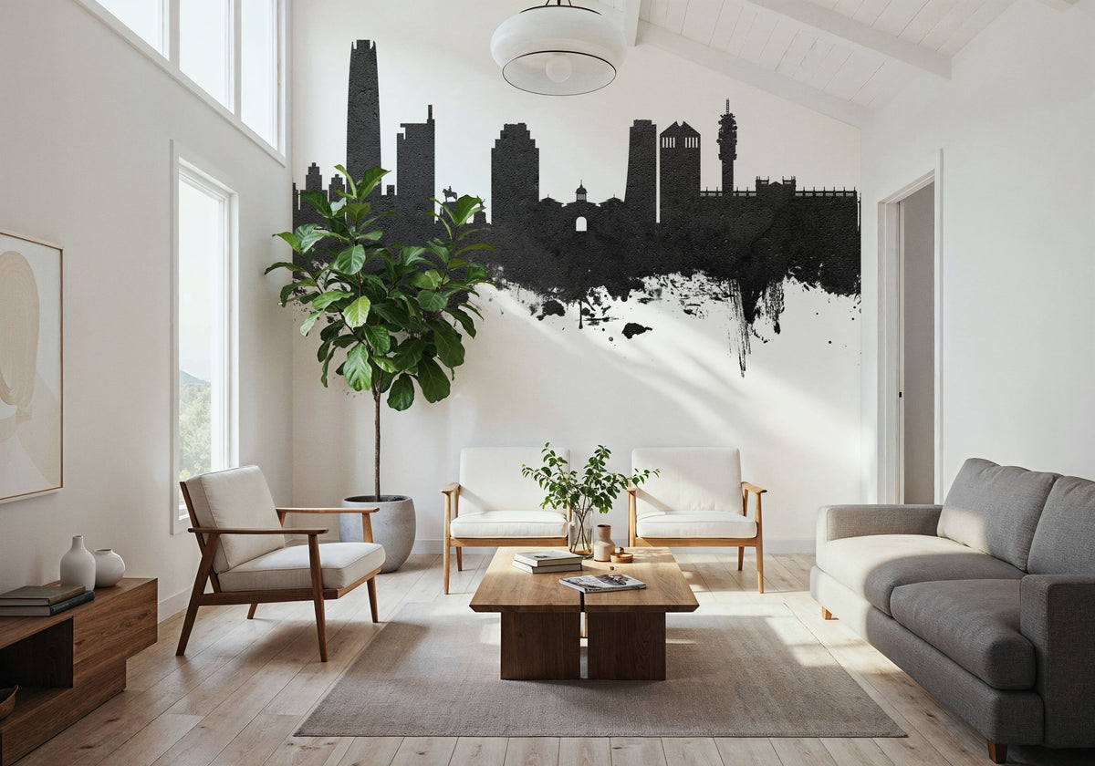 Santiago De Chile Skyline Black & White Mural Wallpaper - room preview 05