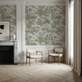 Patinated Linen Toile De Jouy, Olive Mural Wallpaper - room preview 05