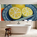 Sliced Lemons on Plates Mural Wallpaper - room preview 05