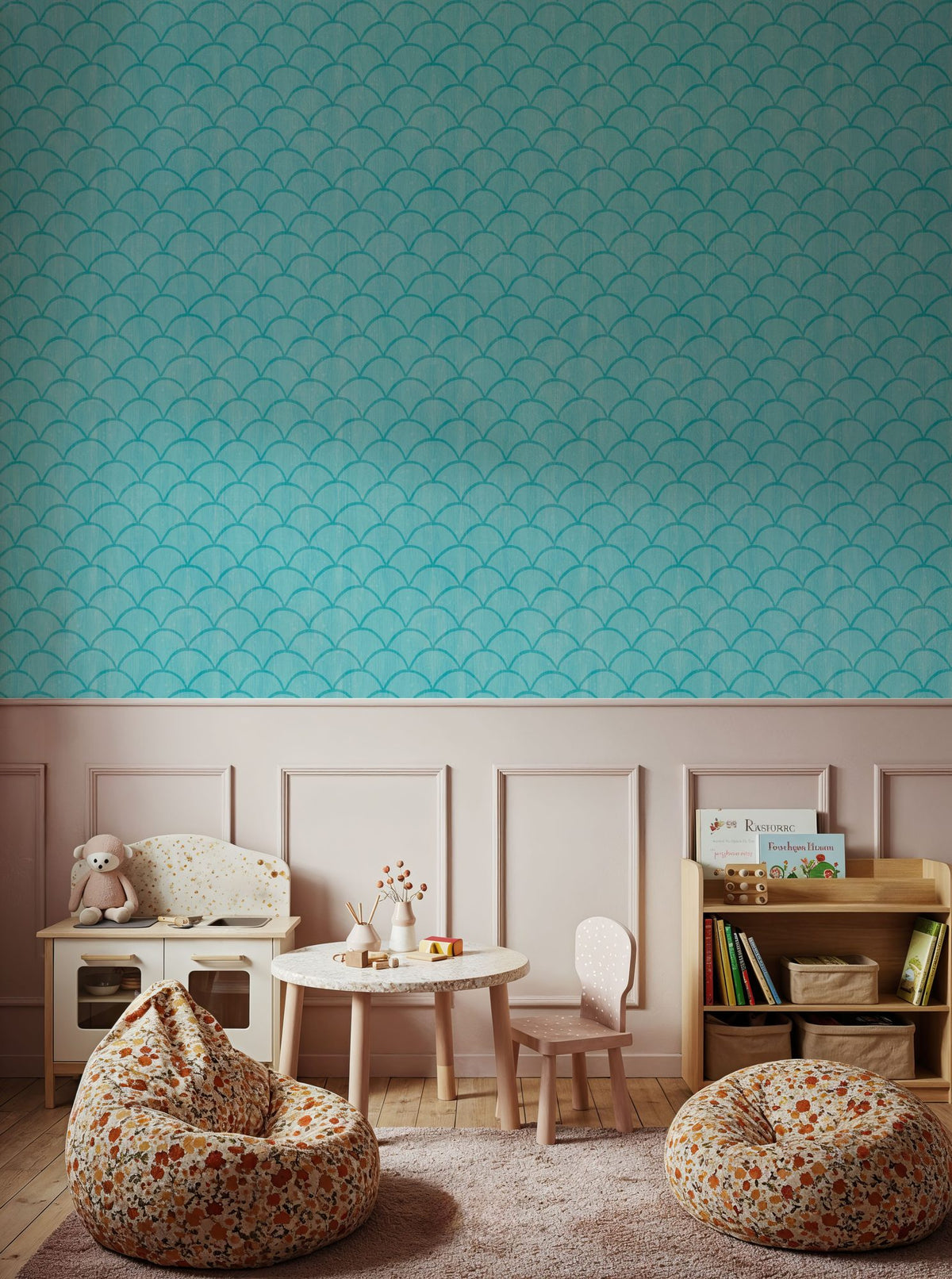 Coastal Scales Turqouise Mural Wallpaper - room preview 05