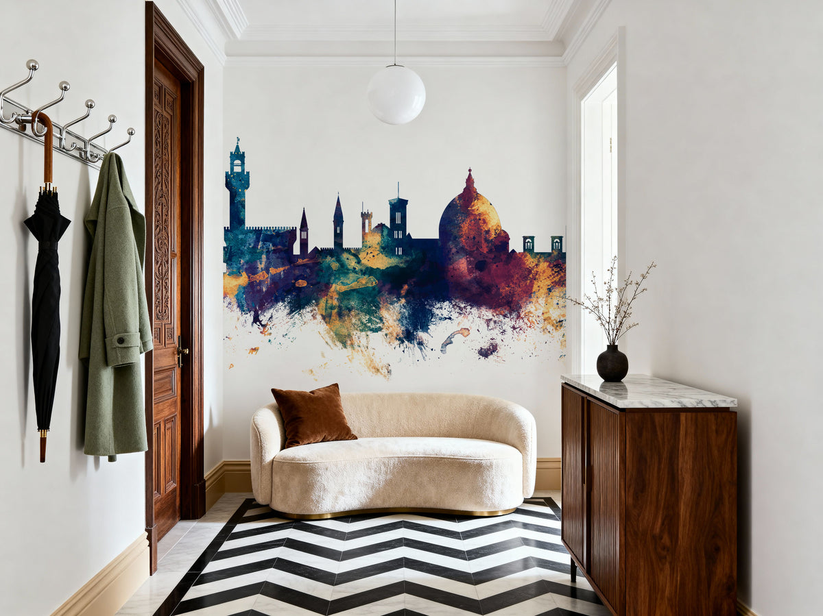 Florence Italy Skyline Blue & Bronze Mural Wallpaper - room preview 05