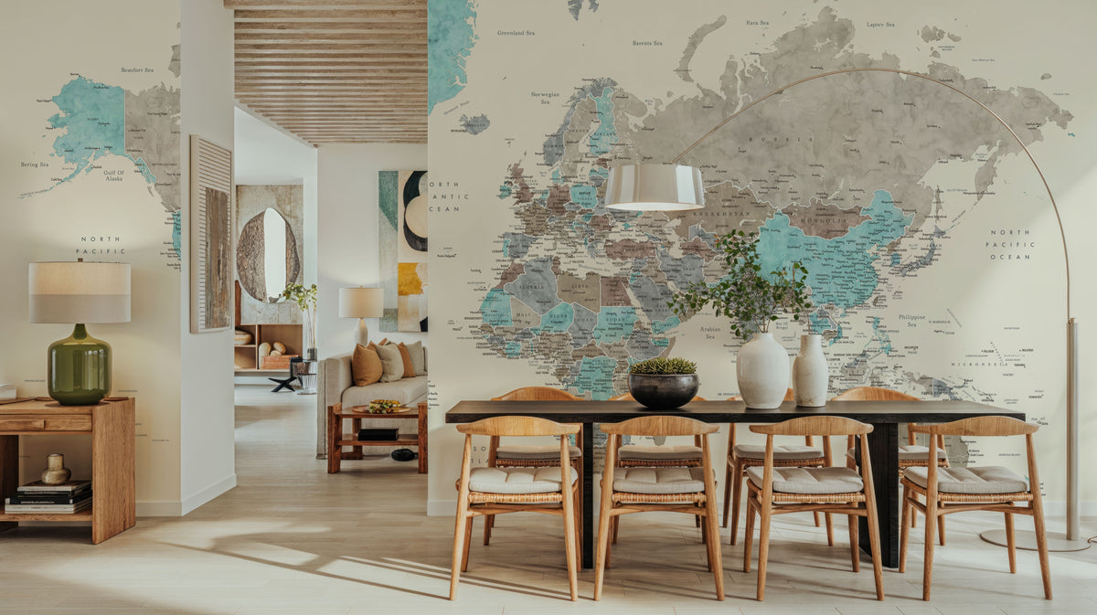 World Map Cities - Romi Mural Wallpaper - room preview 05