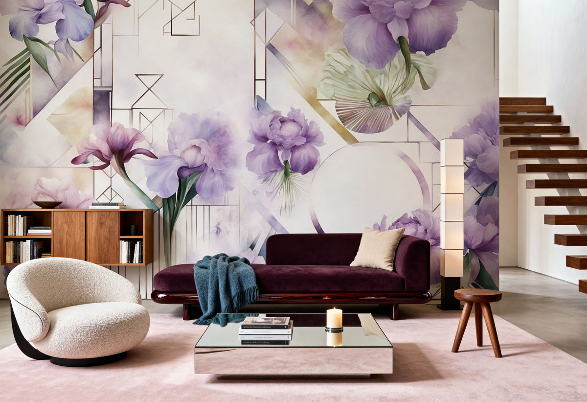 Watercolor Geometry Purple Mural Wallpaper - room preview 05