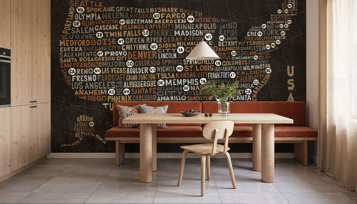 US City Map Black Mural Wallpaper - room preview 05